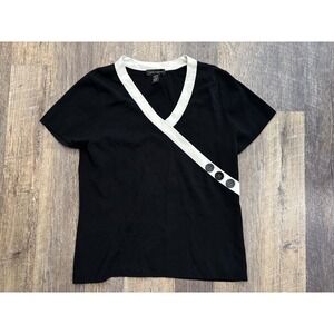 Cable & Gauge Womens XL Black White Faux Wrap V-Neck Short Sleeve Knit Top XL
